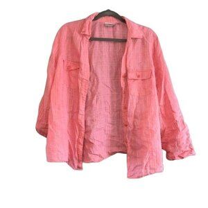 Studio Works Womens Pink Button-Up Shirt 2X Lightweight Textured Long Sleeve Poc